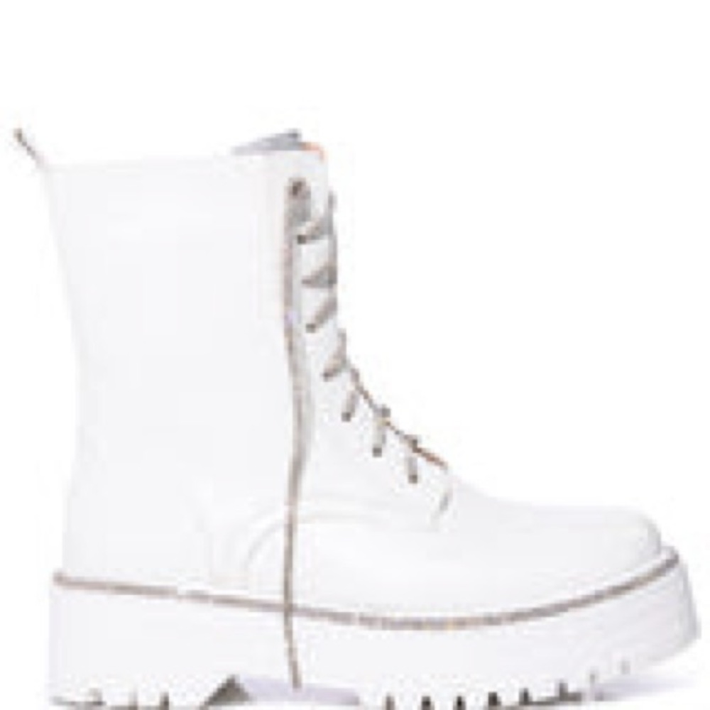 White with Sparkly Silver Combat Boot